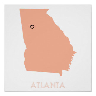 Póster I Heart Atlanta Peach Georgia Map Poster