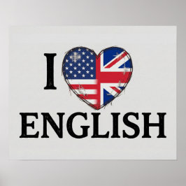 Poster I Heart English - USA and UK Flag Heart Design