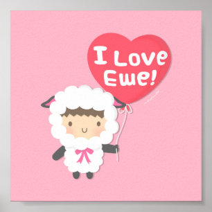 Poster I Love Ewe Cute Sheep Pun Humor