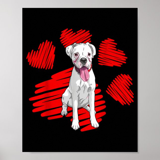 Poster I Love My White Boxer Dog Paw Heart Valentines Day (Frente)