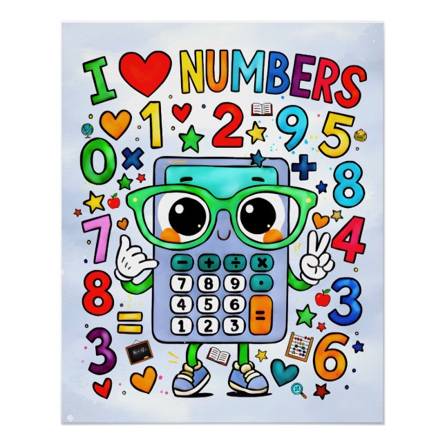 Póster I Love Numbers Cute Calculator Math Design (Frente)