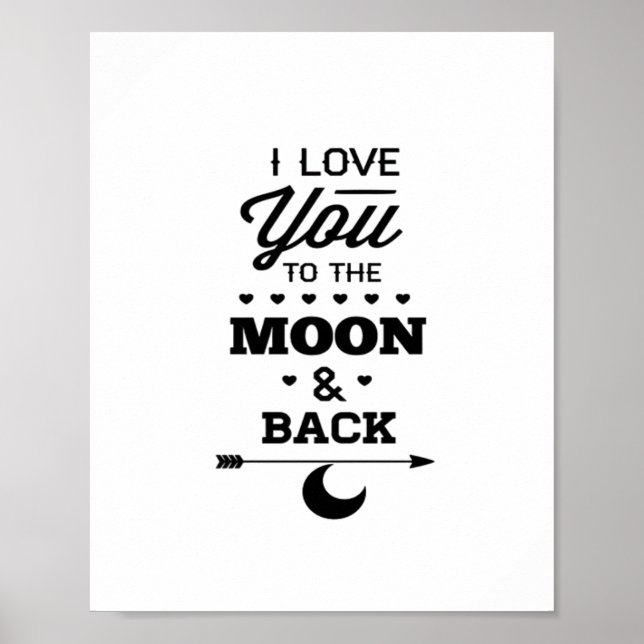 Poster I Love You To The Moon And Back Gray Moon Minimal  (Frente)