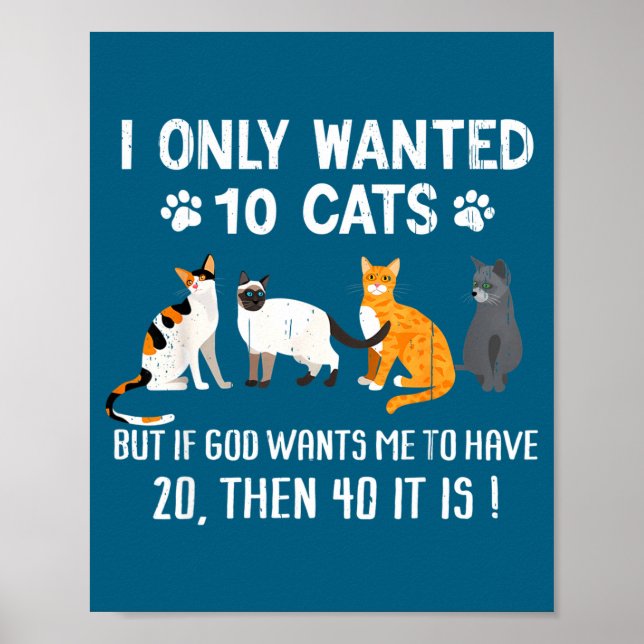 Poster I Only Wanted 10 Cats - Pets Funny Cats Quote Humo (Frente)