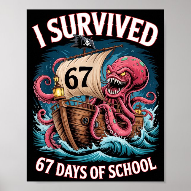 Poster I Survived 67 Days Of School 6-7 Boys Kids Rate Oc (Frente)