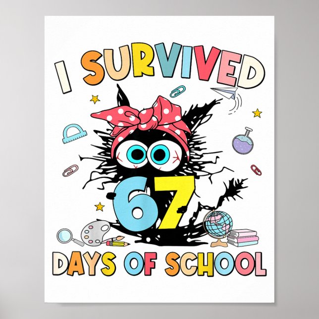 Poster I Survived 67 Days Of School Funny Meme Teacher St (Frente)