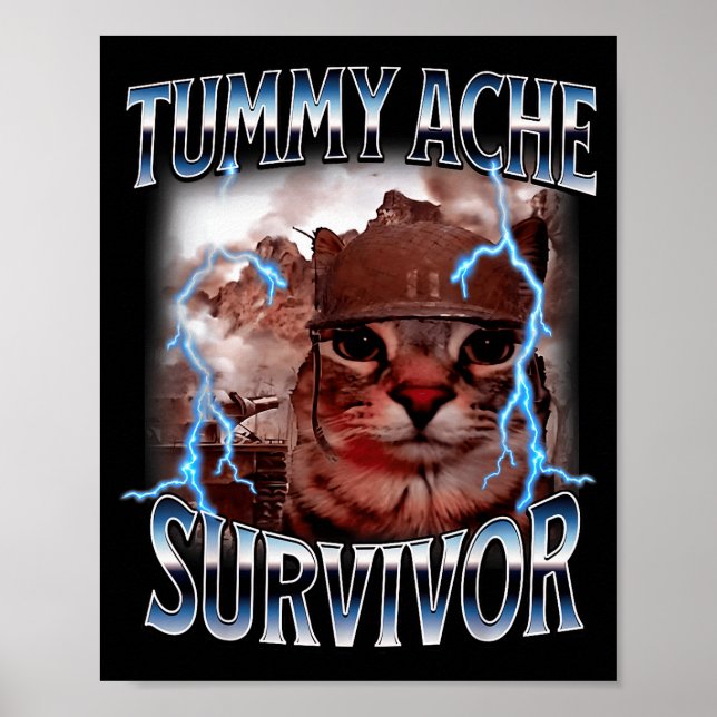 Poster I Survived Today's Tummy Ache Survivor Funny Cat M (Frente)