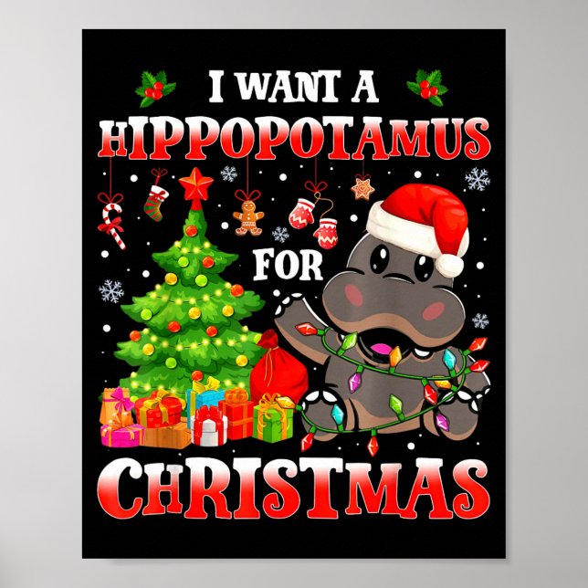 Poster I Want A Hiptamus Christmas Funny Xmas Hip Lover  (Frente)