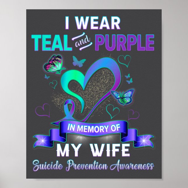 Poster I Wear Teal Purple In Memory Of My Wife Suicide Pr (Frente)