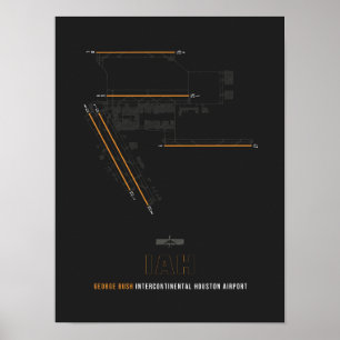 Poster IAH - Arte do diagrama de pista do aeroporto de Ho