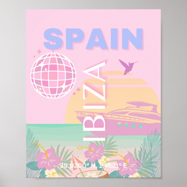 Poster Ibiza, Espanha, Arte de Viagem, Arte de Esquema, R (Frente)