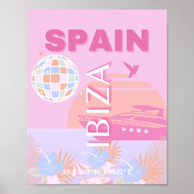 Poster Ibiza, Espanha, Arte de Viagem, Arte de Esquema, R (Frente)