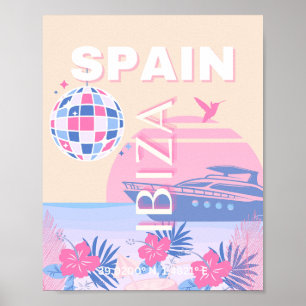 Poster Ibiza, Espanha, Arte Viagem, Arte de Papoila, Rosa