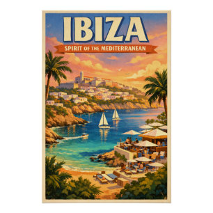 Póster Ibiza, Espanha, num clássico retrô