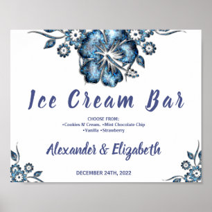 Poster Ice Cream Bar Bridal Shower Wedding Blue Sign