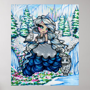 Póster Ice Princess Snow Owl Winter Fantasy Fairy Art