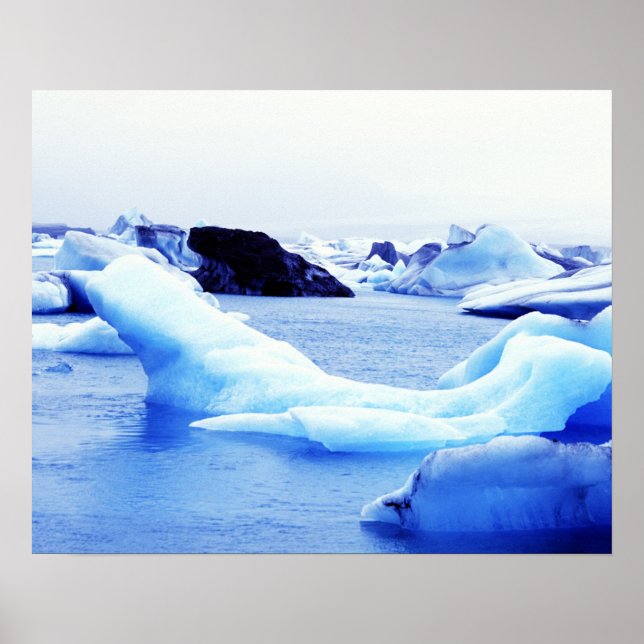 Póster Icebergs na Lagoa Jokulsarlon (Frente)