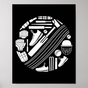 Poster Ícone de equipamento de críquete silhueta de jogad