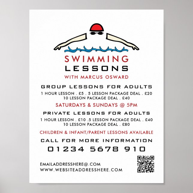 Poster Ícone de Nadação Rápida, Anúncio de Lição de Nadaç (Frente)