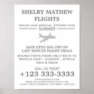 Poster Ícone de plano prata, propaganda por linha aérea