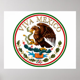 Póster Ícone de Sinalizador Viva México com Texto Doura