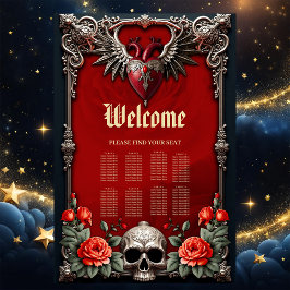 Poster Ícone gótico romântico: coração, rosa, crânio.