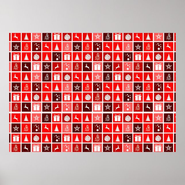 Poster Ícone Natal Red Squares Art Clássico de Férias (Frente)