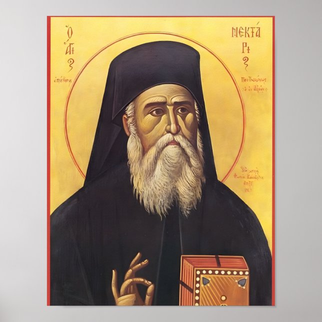 Poster Ícone Ortodoxo de São Nectários de Egina (Frente)