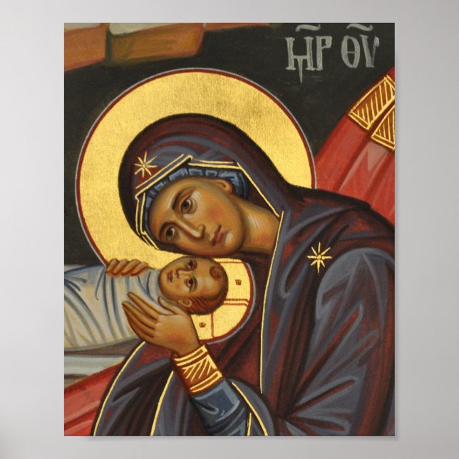 Poster Ícone Ortodoxo de Theotokos e de Crianças Cristos (Frente)