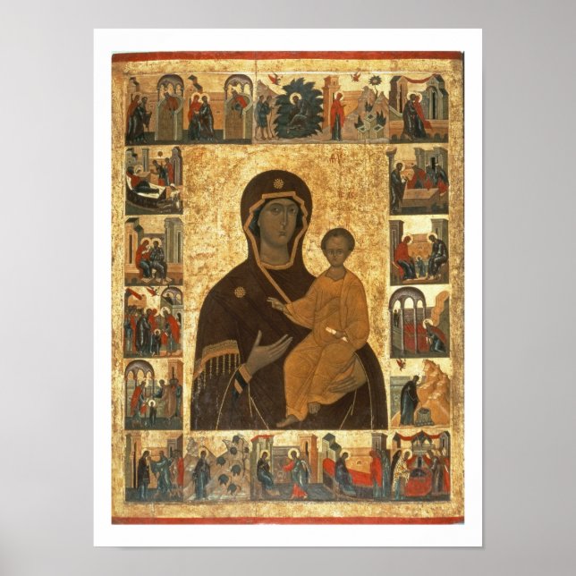 Póster Ícone Virgin Hodégeria de Smolensk, c.1450 (temper (Frente)
