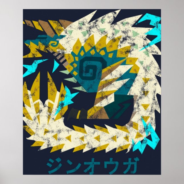 Poster Ícone Zinogre Kanji do Monster Hunter do Mundo (Frente)