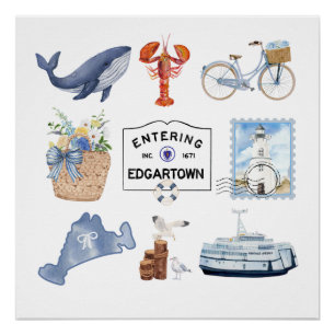 Póster Ícones de Aquarela de Marthas Vineyard