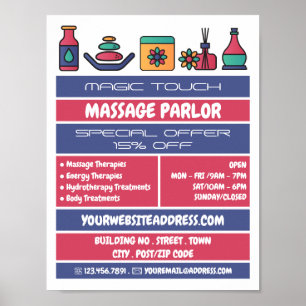 Poster Ícones de massagem, terapia de massagem, salão de 