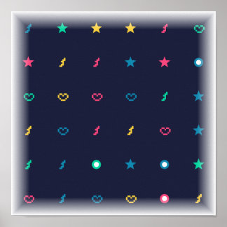 Poster Ícones de Power-Up em Padrão - Arte de Video Game 