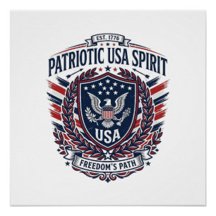 Póster Ícones e Símbolos do Escudo da Liberdade Patriótic