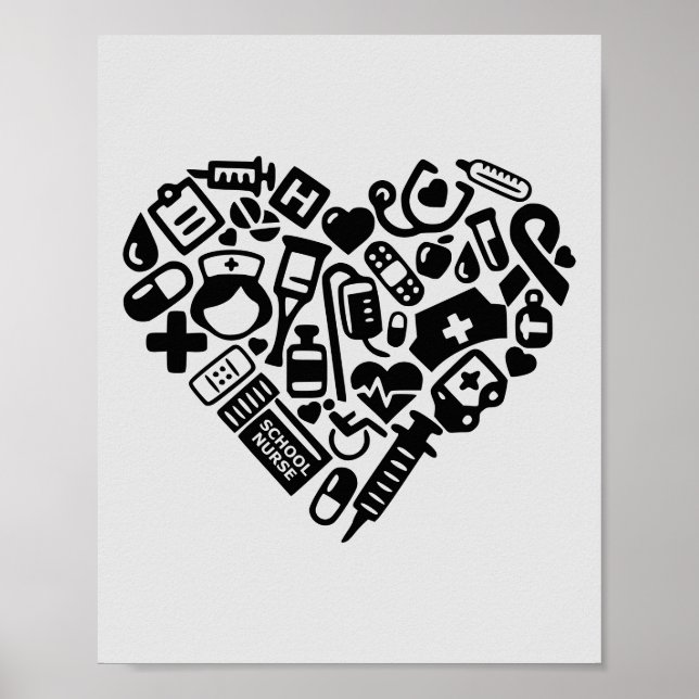 Poster Ícones médicos para enfermeiros escolares; cuidado (Frente)