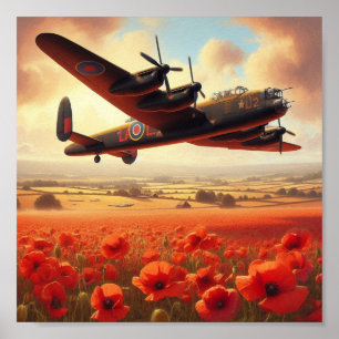 Poster Iconic Lancaster Soares acima do campo de papoila 