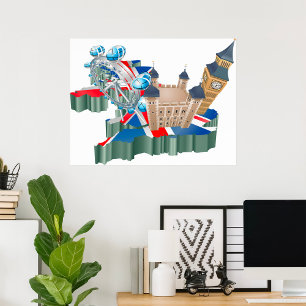 Poster Iconic London Landmarks UK Map British Viagem