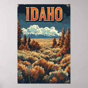 Poster Idaho EUA Arte Ilustração Vintage Viagem