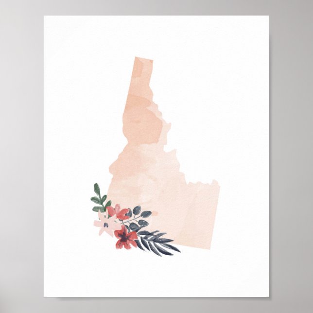 Poster Idaho Floral Watercolor State (Frente)
