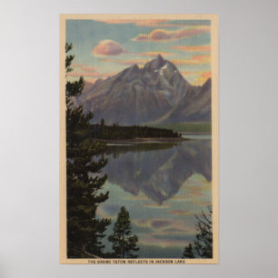 Poster Idaho - reflexão grande de Teton no lago Jackson