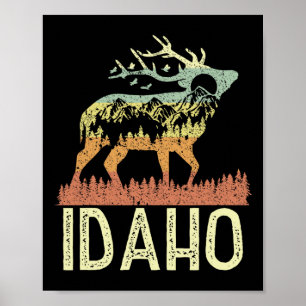 Poster Idaho Retro Montanha Vintage Elk Hiking Homens Mul