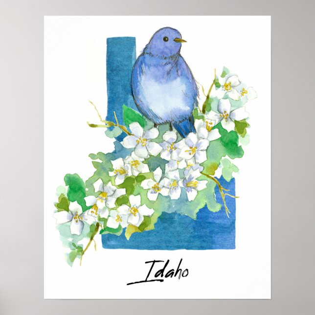 Poster Idaho State Shape Mountain Bluebird Syringa  (Frente)
