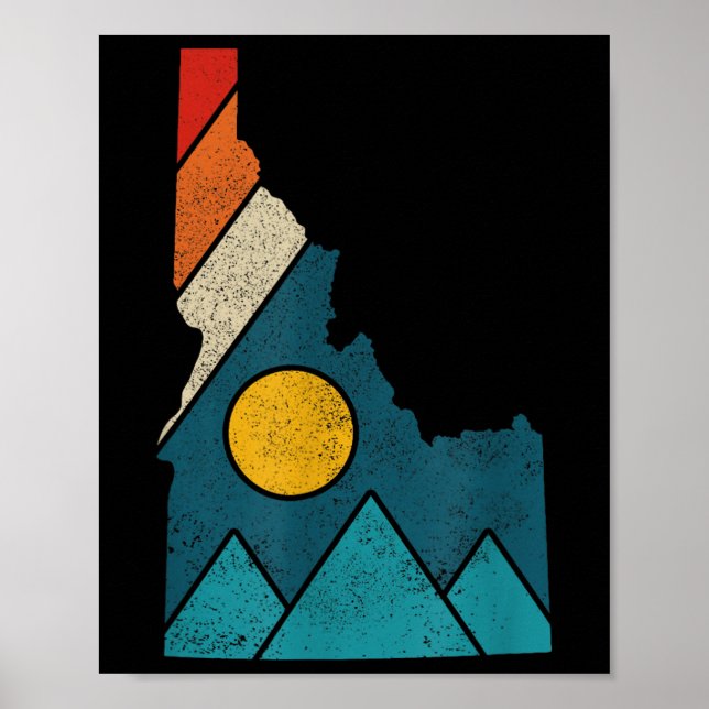 Poster Idaho Vintage State Map Mountains Hikers Camping  (Frente)