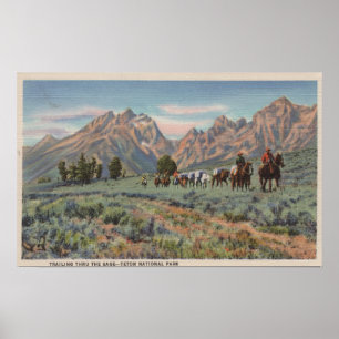 Poster Idaho - Visão de Homens em Horseback em Teton Mts.