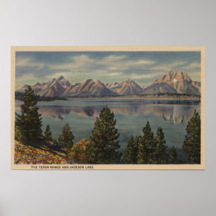 Póster Idaho - vista da escala de Teton & do lago Jackson