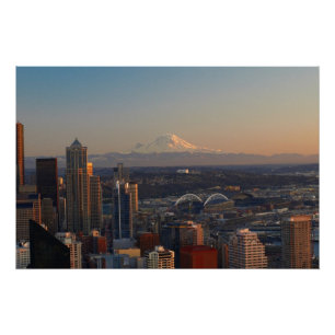 Póster Ideia aérea da skyline 2 da cidade de Seattle