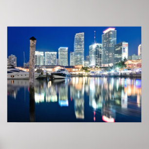 Póster Ideia da skyline com reflexão na água, Miami