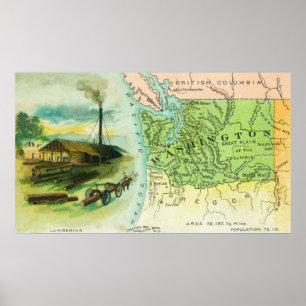 Poster Ideia do mapa do estado com uma cena de serração