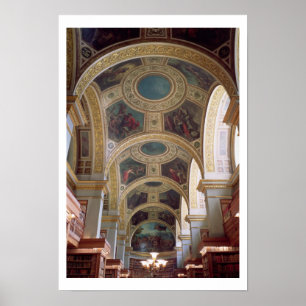 Poster Ideia do teto coffered da biblioteca com s dourado