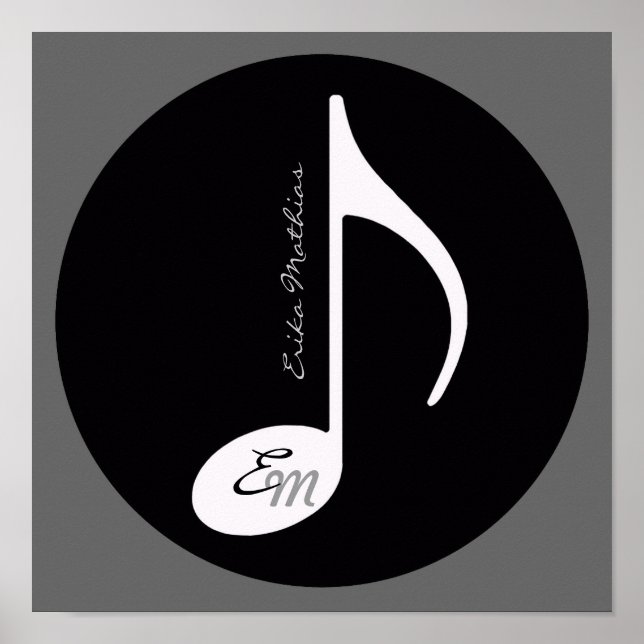 Poster ideia negra da nota musical personalizada (Frente)